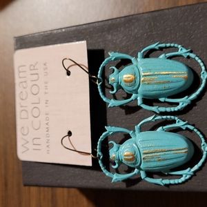 Turquoise and Gold Beetle Earrings